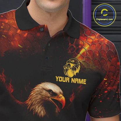 Personalized Flame Eagle Bowling Polo, Quarter Zip Shirts For Men Custom Team Eagle Bowling Jerseys NQS11236
