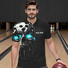Load image into Gallery viewer, Black and Blue Skull Men's Bowling Polo, Quarter Zip shirts Custom Skull Team Bowling Jersey NQS9361