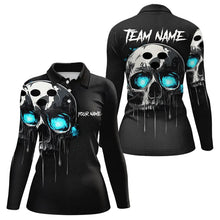 Load image into Gallery viewer, Black and Blue Skull Women's Bowling Polo, Quarter Zip shirts Custom Skull Team Bowling Jersey NQS9361