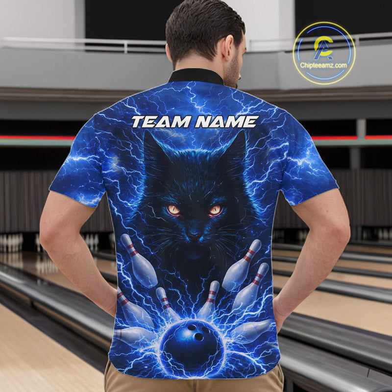 Blue Lightning Thunder Cat Bowling Jerseys for men custom Bowling Polo, 1/4 zip Team League Shirts NQS11428