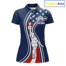 Load image into Gallery viewer, Retro bowling Polo, 1/4 Zip shirt for Women Custom American flag patriotic team bowling jersey | Navy NQS11430