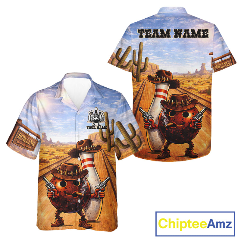 Funny desert Bowling Cowboy gun Bowling Hawaiian jerseys Custom button up bowling team shirts NQS11434