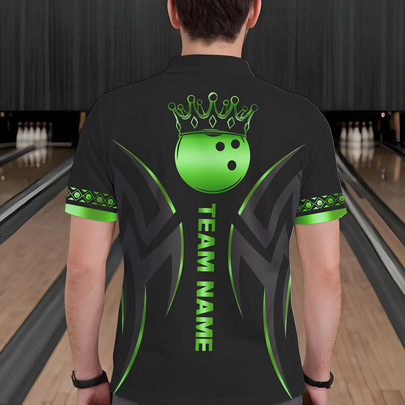 Black and Green crown Bowling ball Polo, Quarter Zip Shirts for Men Custom Bowling Team jerseys NQS9502