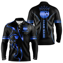 Load image into Gallery viewer, Black and Blue crown Bowling ball Polo, Quarter Zip Shirts for Men Custom Bowling Team jerseys NQS9503