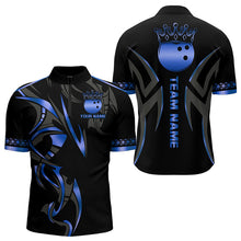 Load image into Gallery viewer, Black and Blue crown Bowling ball Polo, Quarter Zip Shirts for Men Custom Bowling Team jerseys NQS9503