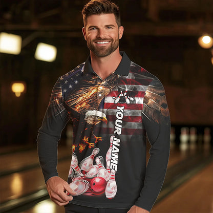 Smoke American Flag Eagle Flame Bowling Shirts for Men Custom patriotic Team Bowling jerseys NQS9504