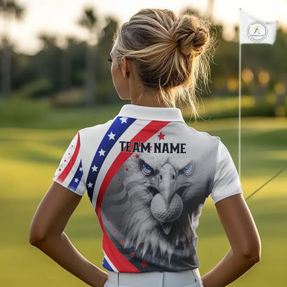 Red, White and Blue US Flag Eagle Golf Polo Shirts For Women Custom Patriotic ladies golf shirts NQS11631