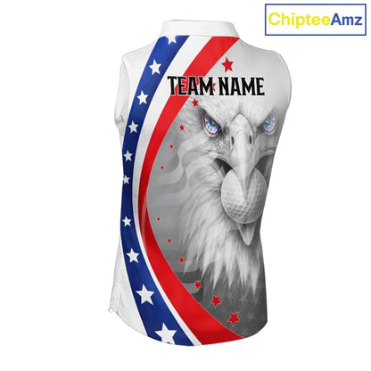 Red, White and Blue US Flag Eagle Sleeveless Golf Shirt For Women Custom Patriotic ladies golf shirts NQS11631