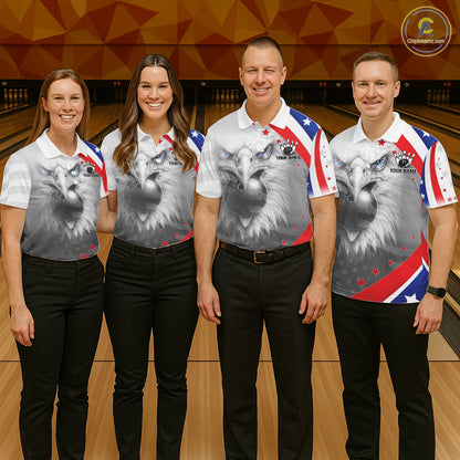 Red, White and Blue US Flag Eagle Bowling Shirts For Men Custom Patriotic Team Bowling Jersey NQS11632