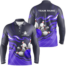 Load image into Gallery viewer, Mens polo, quarter zip bowling shirt Custom bowling ball pins team league jersey, bowling gift| Purple NQS7808