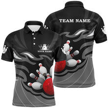 Load image into Gallery viewer, Mens polo, quarter zip bowling shirt Custom bowling ball pins team league jersey, bowling gift | Black NQS7809