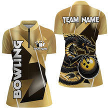 Load image into Gallery viewer, Black And Gold Custom Dragon Bowling Shirts For Women, Dragon Bowling Team Shirts NQS8233
