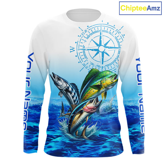 Custom Mahi Mahi, Wahoo, Tuna Ocean Performance Fishing Shirt, Compass Offshore Tournament Shirts NQS11439