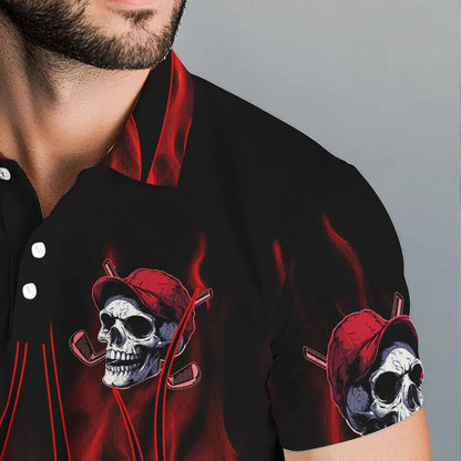 Red Flame Skull Mens golf polo shirts custom skull fire golf apparel for mens NQS9515