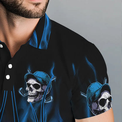 Blue Flame Skull Mens golf polo shirts custom skull fire golf apparel for mens NQS9516