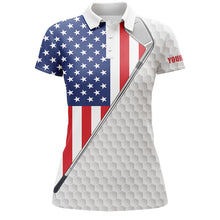Load image into Gallery viewer, American flag white Womens golf polo shirts custom name golf clubs patriotic team golf shirt for women NQS5737