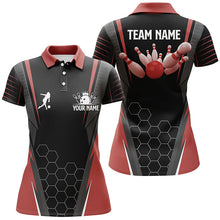 Load image into Gallery viewer, Custom Black bowling shirt for women – personalized team jersey front view