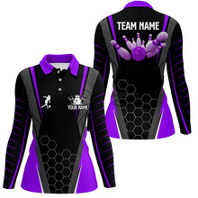Load image into Gallery viewer, Black Women's Polo Bowling Shirt Custom Name Ladies Bowlers Jersey, team bowling outfits | Purple NQS6132