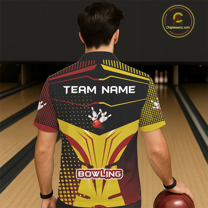 Yellow and Red pattern Bowling Hawaiian Shirt Custom Team Bowling Jerseys, Gift For Bowler NQS11243