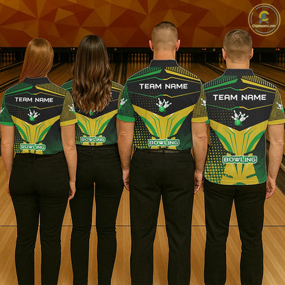 Yellow and Green pattern Bowling shirts For Women Custom Team Bowling Jerseys, Gift For Bowler NQS11244