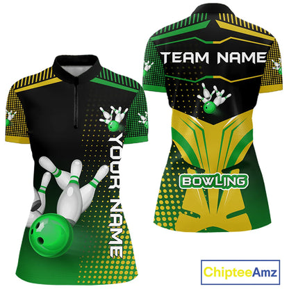 Yellow and Green pattern Bowling shirts For Women Custom Team Bowling Jerseys, Gift For Bowler NQS11244