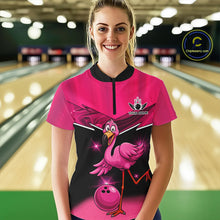 Load image into Gallery viewer, Funny Pink Flamingo Bowling Polo, 1/4 zip shirts for Women Custom Flamingo Team bowling outfit NQS11248