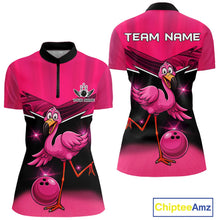 Load image into Gallery viewer, Funny Pink Flamingo Bowling Polo, 1/4 zip shirts for Women Custom Flamingo Team bowling outfit NQS11248