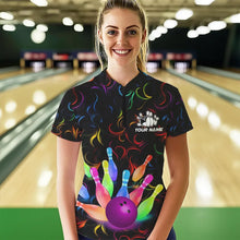 Load image into Gallery viewer, Colorful Neon Flame pattern Bowling Shirts For Women Custom Bowling Team Jerseys, Gift For Bowler NQS9374