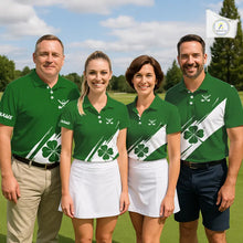 Load image into Gallery viewer, Womens golf polo shirts White and Green Shamrock custom St Patrick's Day team golf shirts for ladies NQS11639