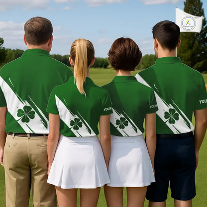 Womens golf polo shirts White and Green Shamrock custom St Patrick's Day team golf shirts for ladies NQS11639