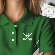 Load image into Gallery viewer, Womens golf polo shirts White and Green Shamrock custom St Patrick's Day team golf shirts for ladies NQS11639