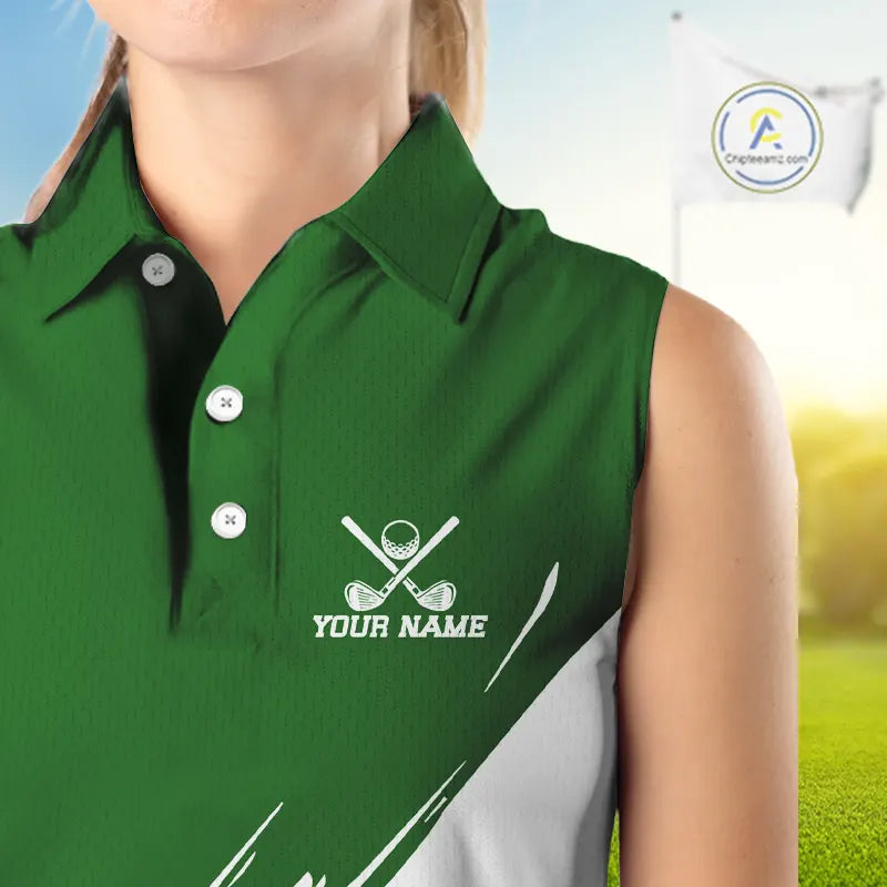 Women sleeveless polo shirt White and Green Shamrock custom St Patrick's Day team golf shirts NQS11639