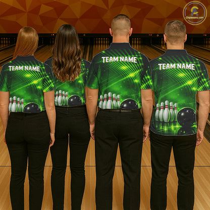 Green Light Bowling Polo, Quarter Zip Shirts For Men Custom Bowling Team Jerseys, Gift For Bowlers NQS11737
