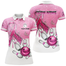 Load image into Gallery viewer, Pink ribbon glitter Bowling Shirts For Women Custom team bowling jerseys, breast cancer bowling shirts NQS8251