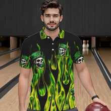 Load image into Gallery viewer, Green Flame clover skull St Patrick's Day Mens bowling shirts Custom Lucky Bowling Team Jerseys NQS9379