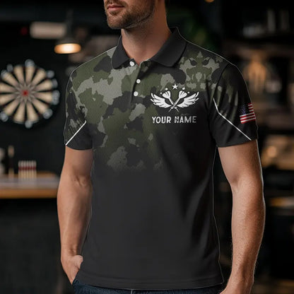Black Green Camo Men Darts Shirts Custom American Flag patriotic Team Darts Jersey NQS9523