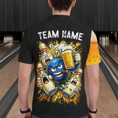 Custom Yellow Funny Beer Bowling Jersey for Men Bowling Uniform Polo & 1/4 Zip Bowling Team Shirts NQS11646