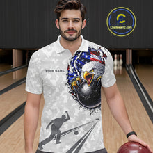 Load image into Gallery viewer, Personalized American Flag Skull Eagle Camo Bowling Team Shirts For Men, Patriotic Bowling Outfits NQS11648