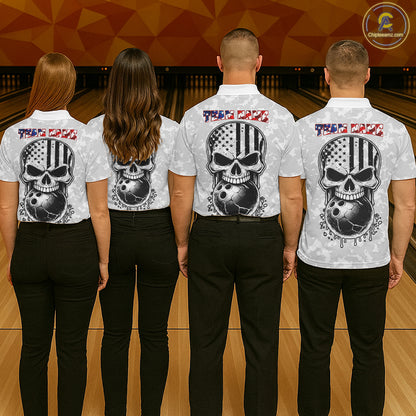 Personalized American Flag Skull Eagle Camo Bowling Team Shirts For Men, Patriotic Bowling Outfits NQS11648