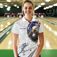 Load image into Gallery viewer, Personalized American Flag Skull Eagle Camo Bowling Team Shirts For Women, Patriotic Bowling Outfits NQS11648