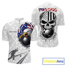 Load image into Gallery viewer, Personalized American Flag Skull Eagle Camo Bowling Team Shirts For Men, Patriotic Bowling Outfits NQS11648