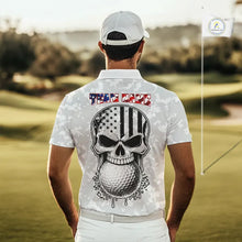 Load image into Gallery viewer, Personalized American Flag Skull Eagle Camo Golf Polo Shirts For Men, Patriotic Mens Golf Outfits NQS11649