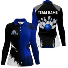 Load image into Gallery viewer, Black and Blue Bowling Polo, Quarter Zip Shirt For Women Custom Bowling Team jersey, gift for bowler NQS8260
