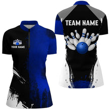 Load image into Gallery viewer, Black and Blue Bowling Polo, Quarter Zip Shirt For Women Custom Bowling Team jersey, gift for bowler NQS8260