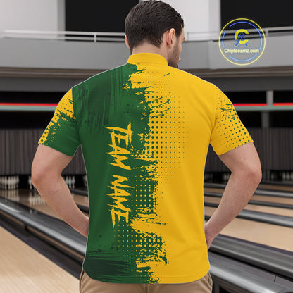 Yellow and Green Bowling Polo, Quarter Zip shirts for Men Custom Bowling Team Jerseys NQS10881