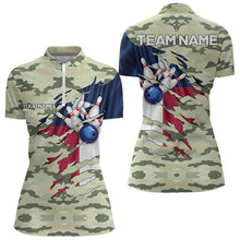 Load image into Gallery viewer, Texas Flag Green Camo Bowling Polo, Quarter Zip shirts for Women custom Texas Bowling Team Jerseys NQS9536