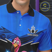 Load image into Gallery viewer, Funny Pink Flamingo Bowling Polo, 1/4 zip shirts for Men Custom Flamingo Team bowling outfit | Blue NQS11653