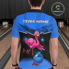 Load image into Gallery viewer, Funny Pink Flamingo Bowling Polo, 1/4 zip shirts for Men Custom Flamingo Team bowling outfit | Blue NQS11653