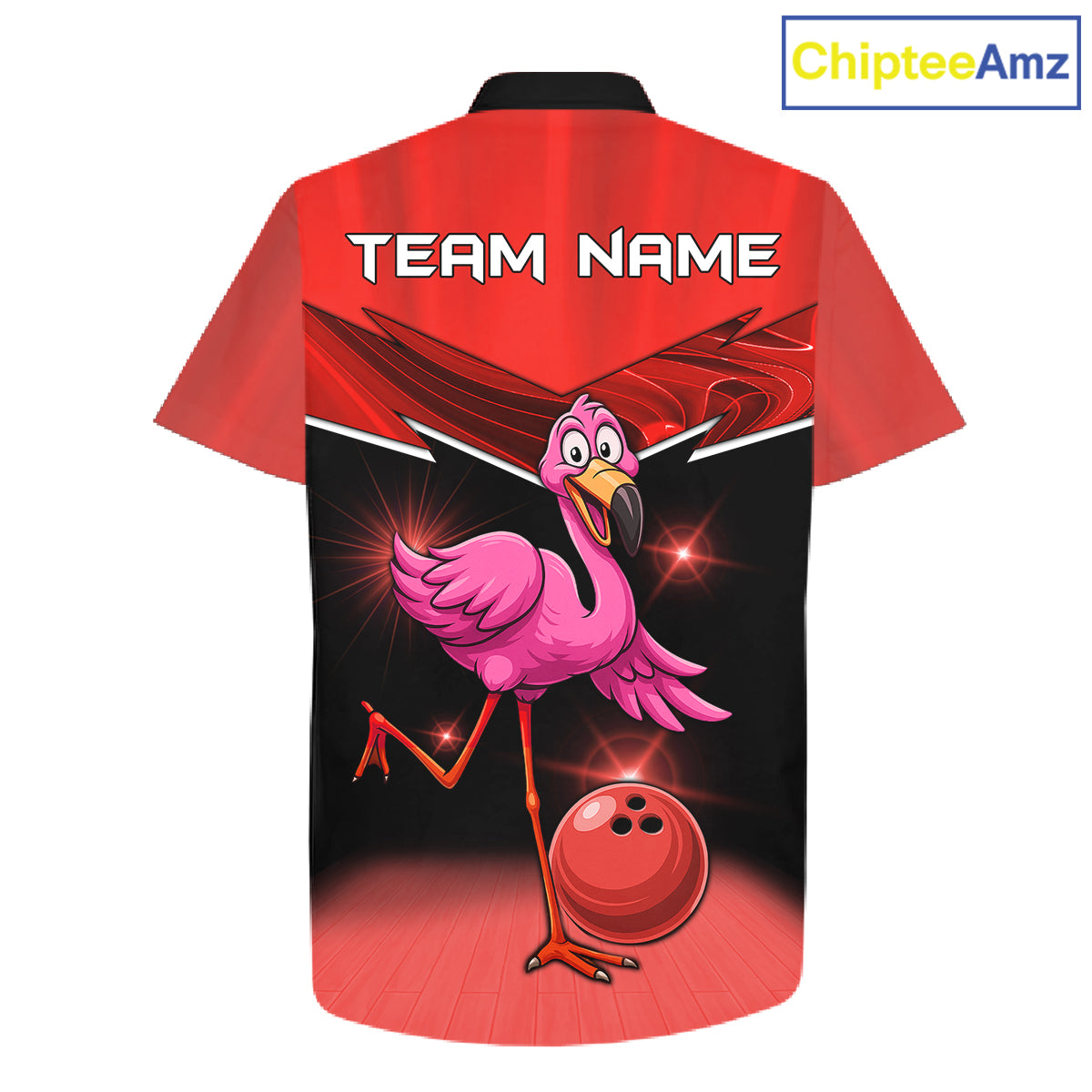 Funny Pink Flamingo Bowling Hawaiian Shirt Custom Flamingo Team bowling button-up shirt | Red NQS11654