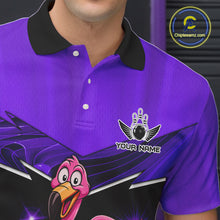 Load image into Gallery viewer, Funny Pink Flamingo Bowling Polo, 1/4 zip shirts for Men Custom Flamingo Team bowling outfit | Purple NQS11655
